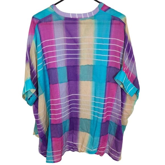 Soft Surroundings Blouse Tunic Top Painterly Plaid Shirt Multicolor Womens M - Picture 9 of 9